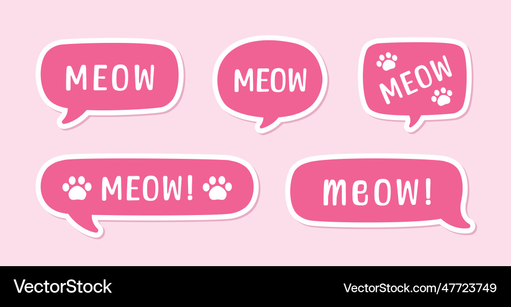 Meow speech bubble set sticker design text Meow speech bubble set sticker design text vector image