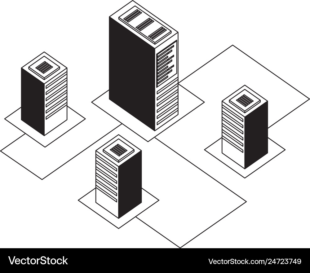 Servers data center with circuit isometric icon vector image