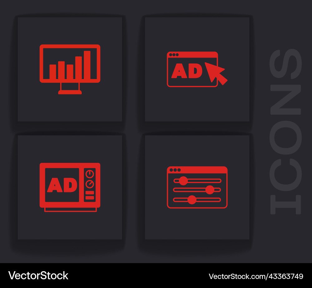 Set browser setting monitor with graph chart Set browser setting monitor with graph chart vector image