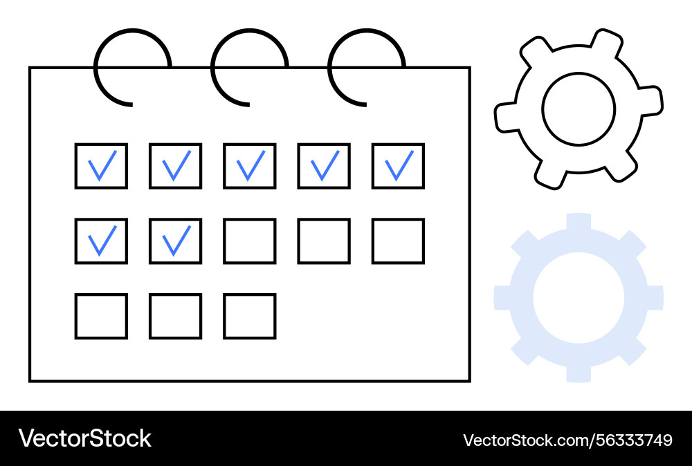 Task Calendar with Gears - Productivity vector image