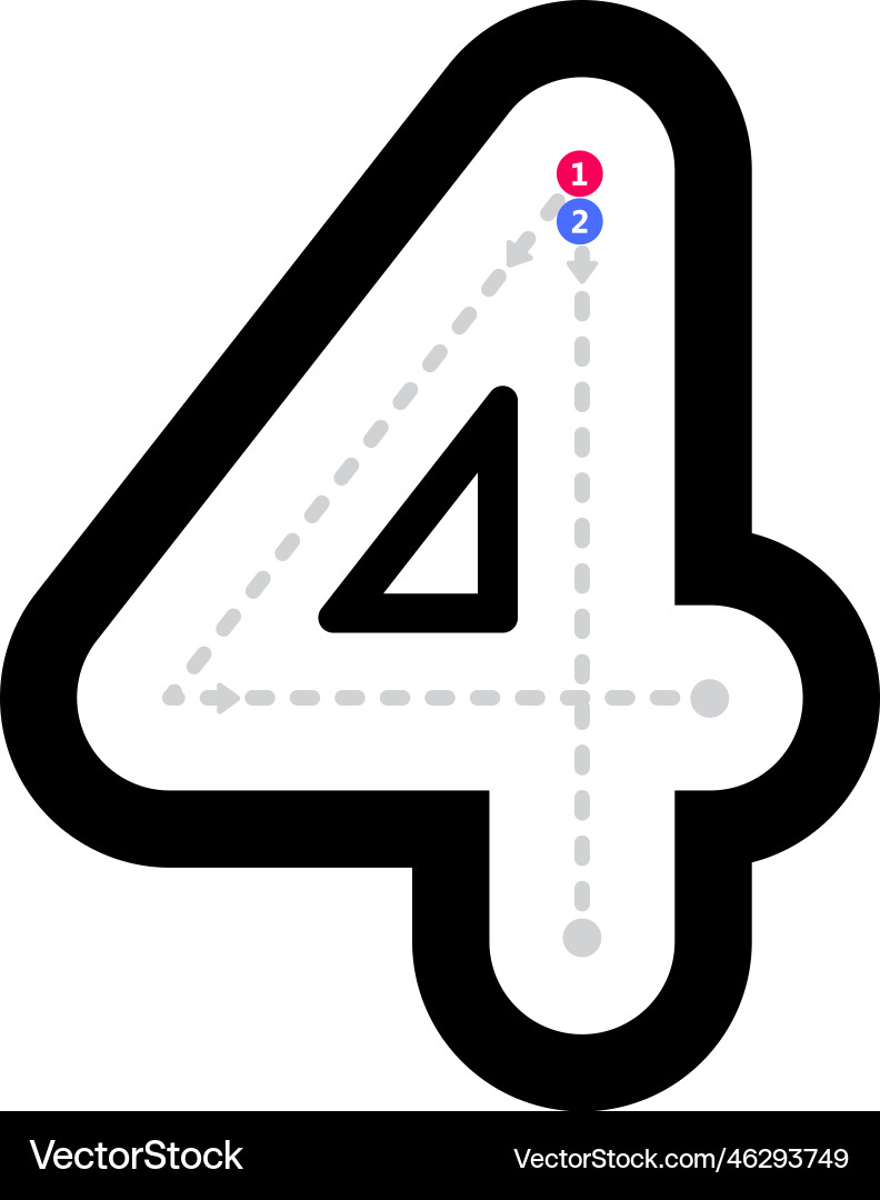 Tracing number 4 prewriting dotted line math Tracing number 4 prewriting dotted line math vector image