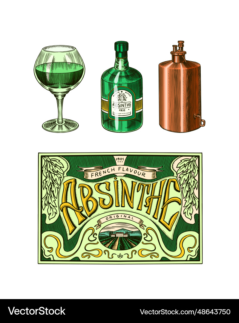 Bottle of absinthe glass shot woman holding Bottle of absinthe glass shot woman holding vector image