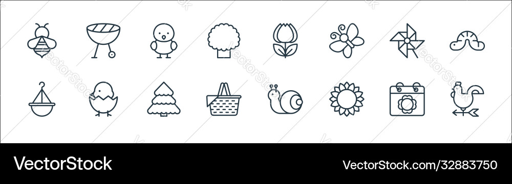 Flat spring line icons linear set quality Flat spring line icons linear set quality vector image