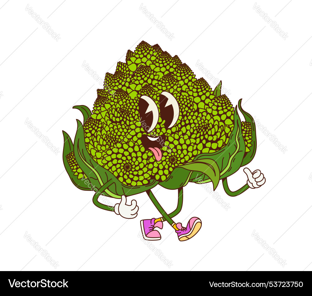 Groovy romanesco Kohl pflanzliche retro Charakter Groovy romanesco Kohl pflanzliche retro Charakter vektorbild