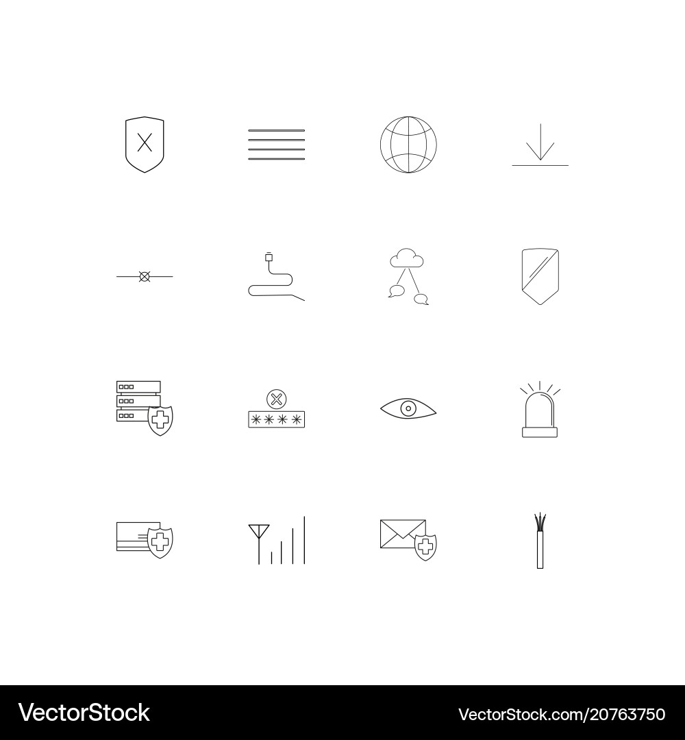 Internet security linear thin icons set outlined Vector Image