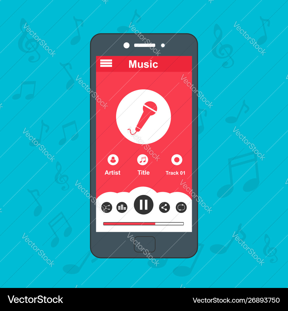 Media player application app template with flat Media player application app template with flat vector image