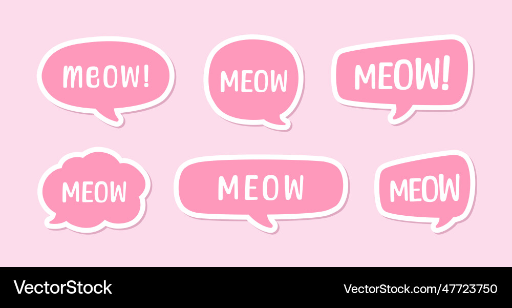 Meow speech bubble set sticker design text Meow speech bubble set sticker design text vector image