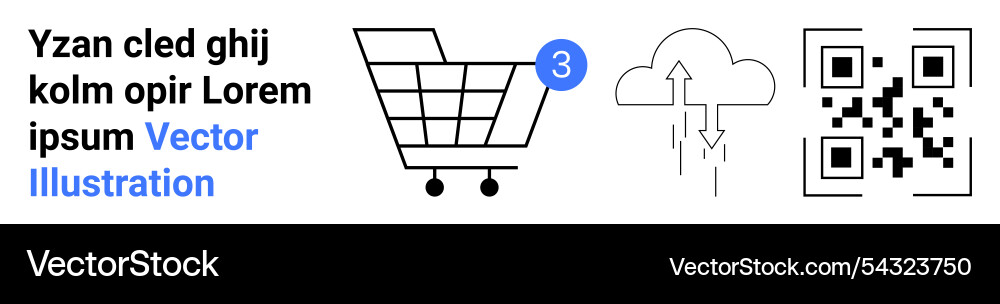 Online shopping cart with cloud upload and qr code Vector Image