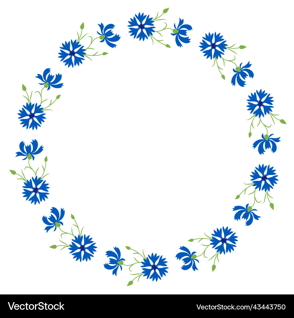 Round frame with blooming blue flowers Round frame with blooming blue flowers vector image