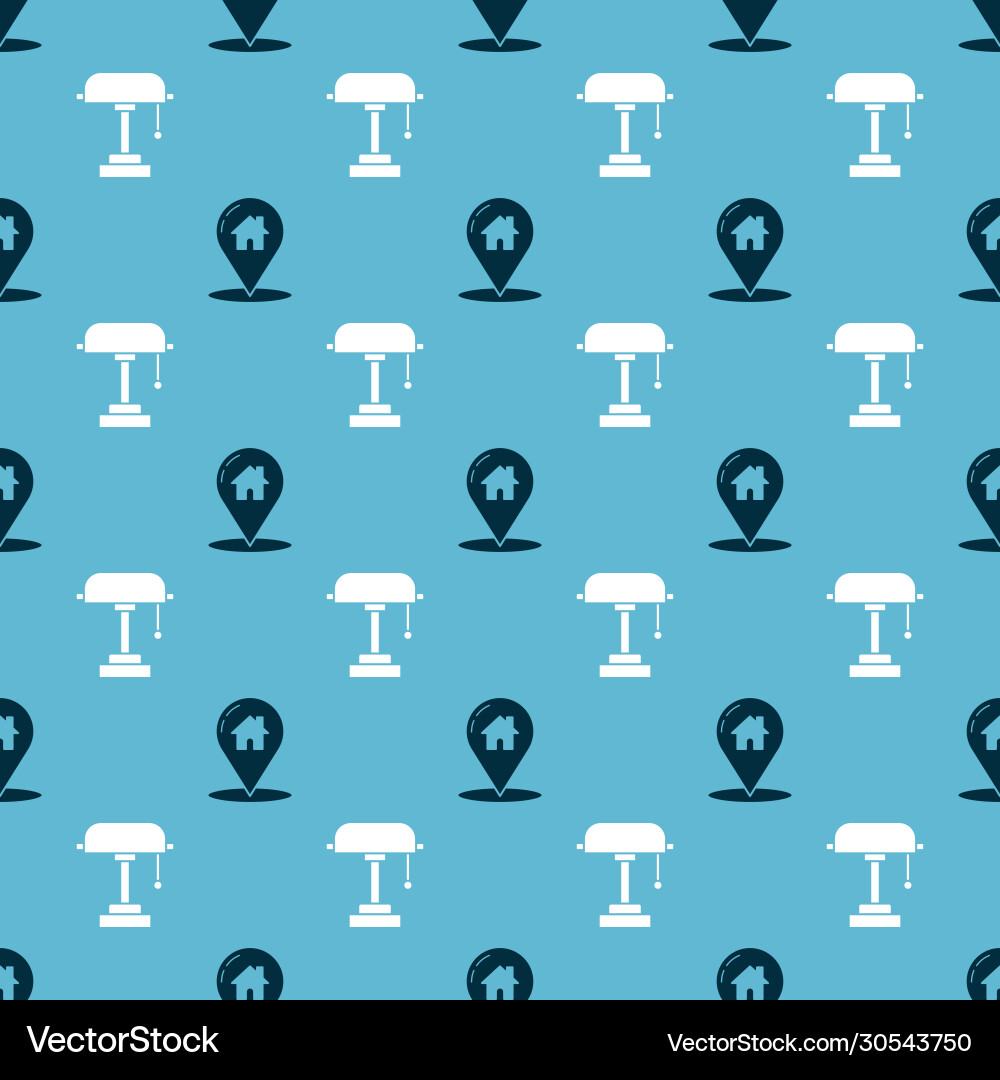 Set map pointer with house and table lamp Set map pointer with house and table lamp vector image