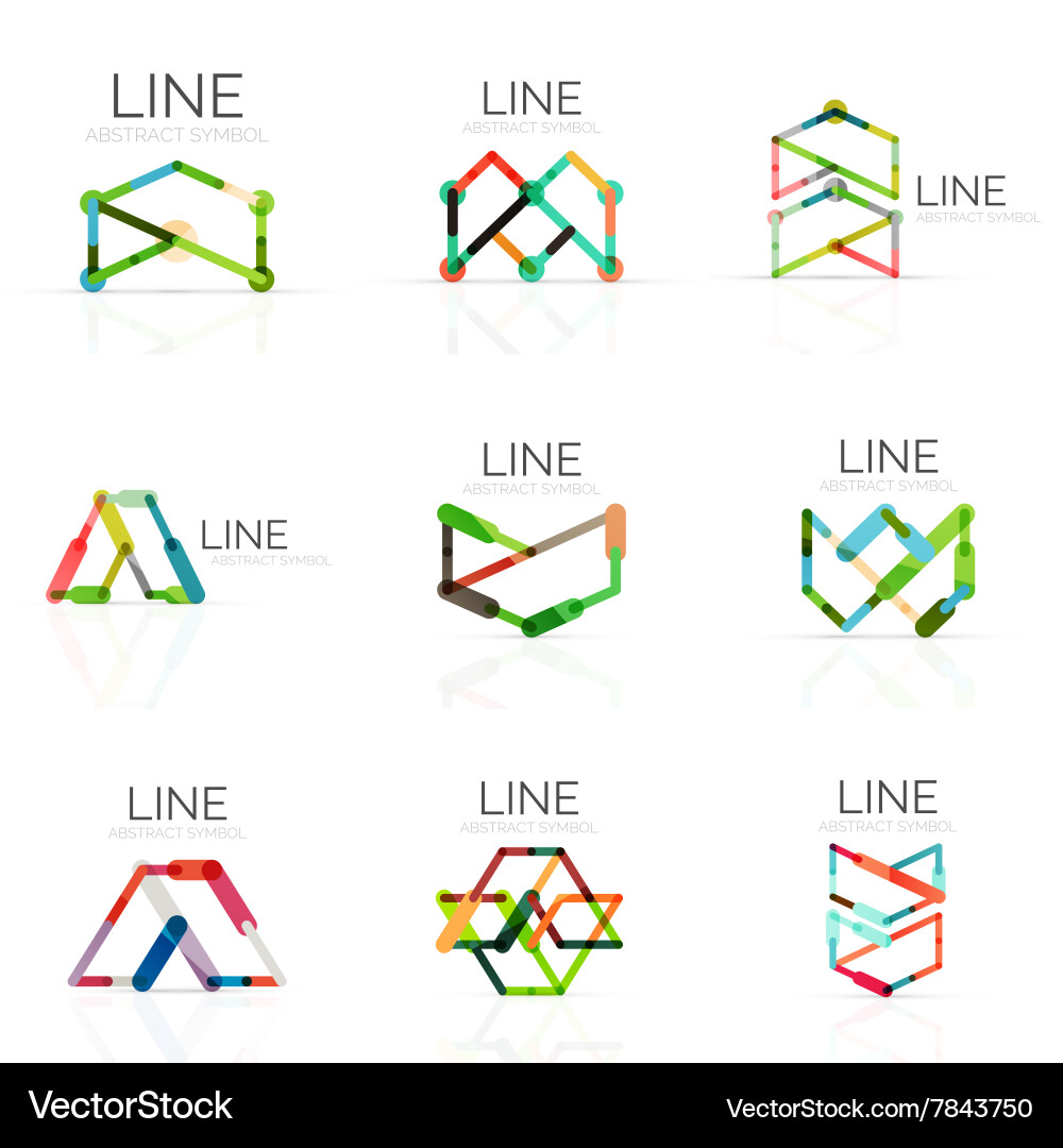 Set of linear abstract logos connected Vector Image