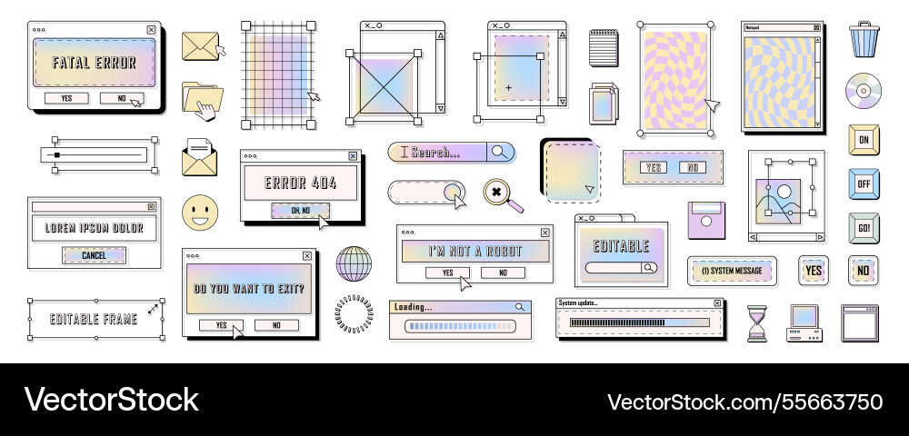 Set of retro digital desktop icons frames Set of retro digital desktop icons frames vector image