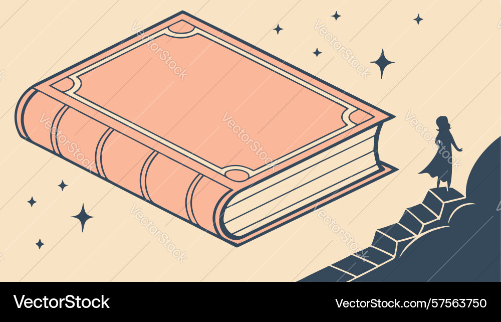 Storybook with characters walking a path towards Vector Image