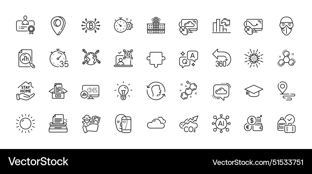 Analytics graph qr code and face id line icons Analytics graph qr code and face id line icons Vector Image
