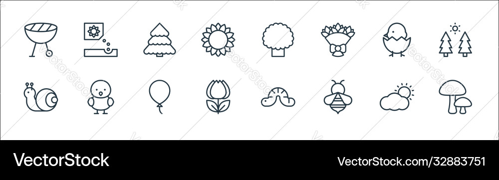 Flat spring line icons linear set quality Flat spring line icons linear set quality vector image