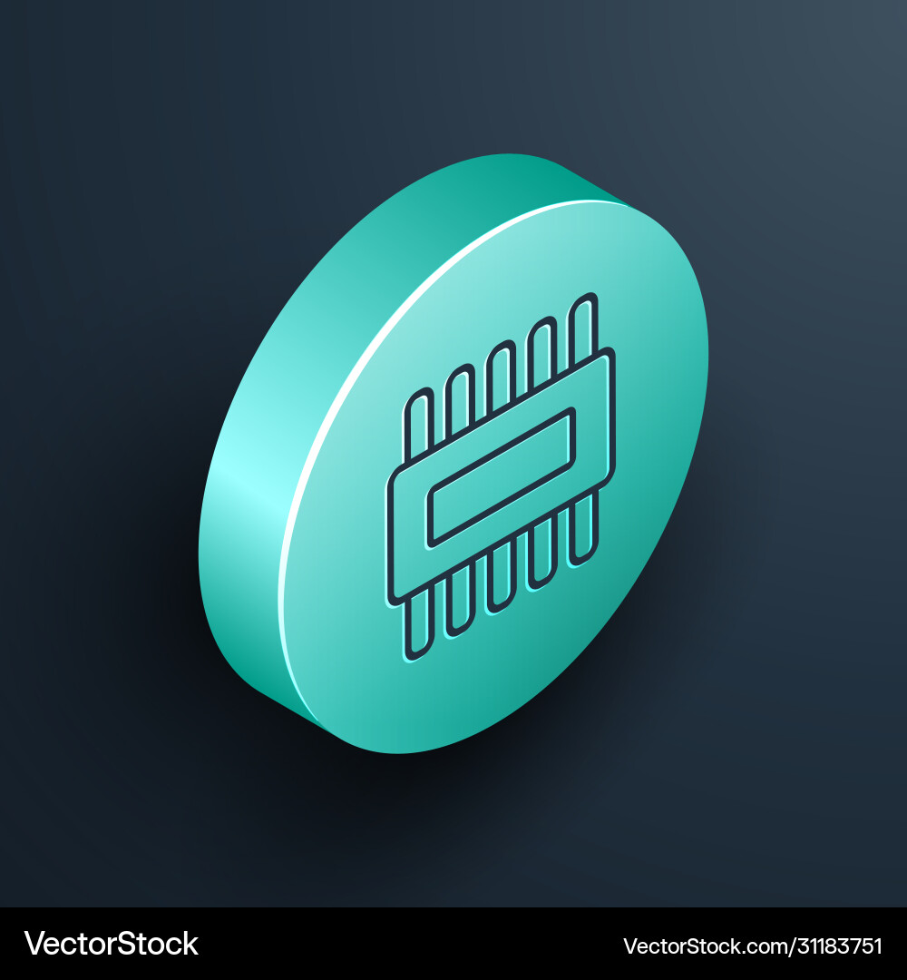 Isometric line computer processor Isometric line computer processor vector image