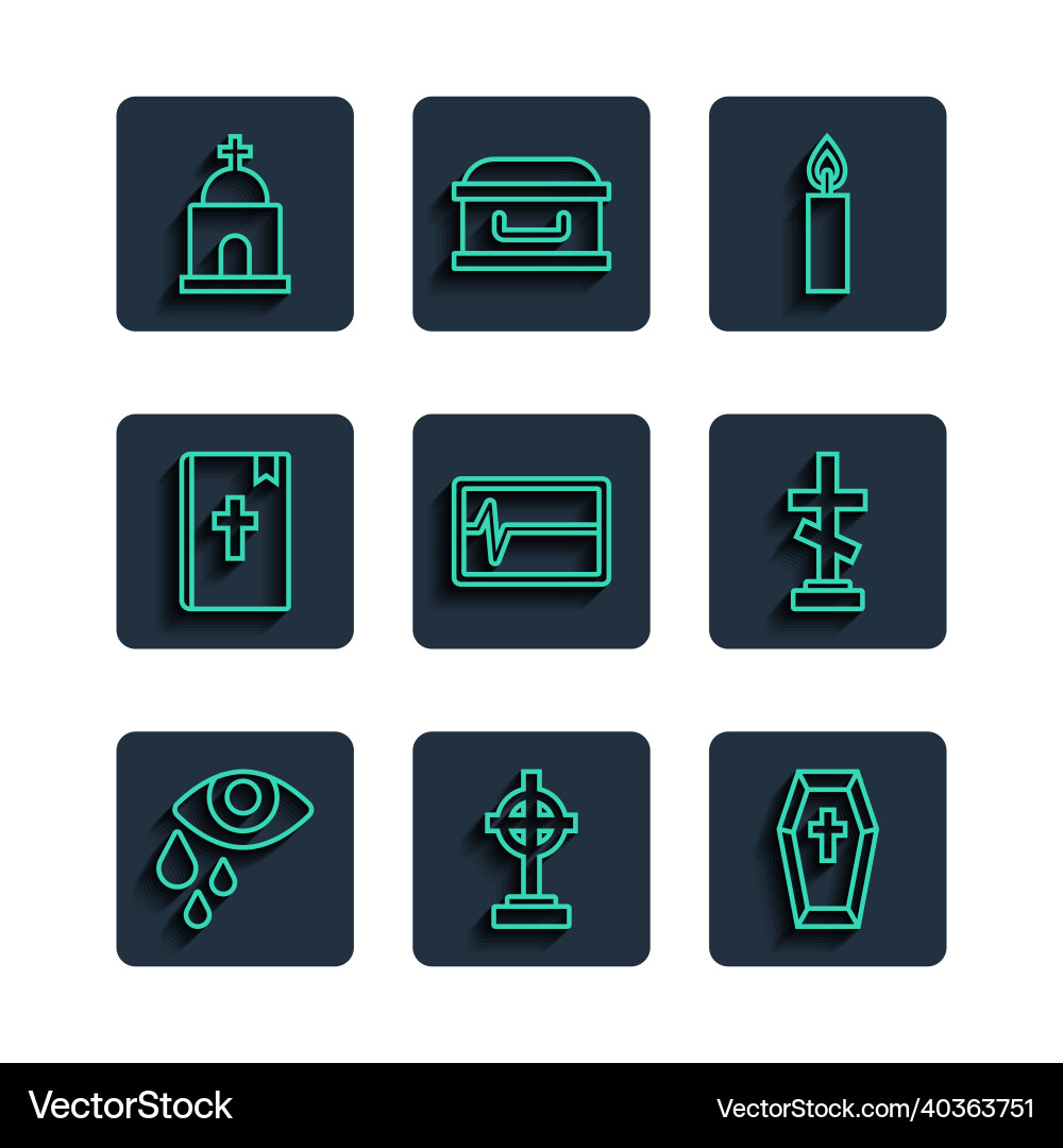 Set line tear cry eye grave with cross coffin Set line tear cry eye grave with cross coffin vector image