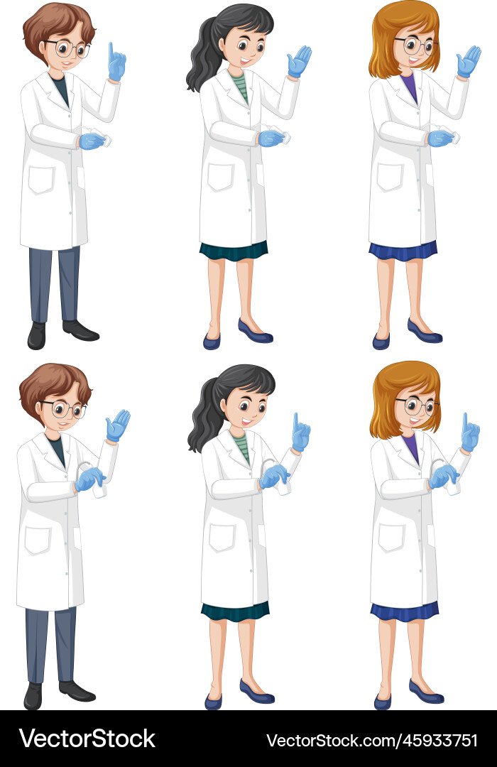 Set of doctor characters standing with explain Set of doctor characters standing with explain vector image