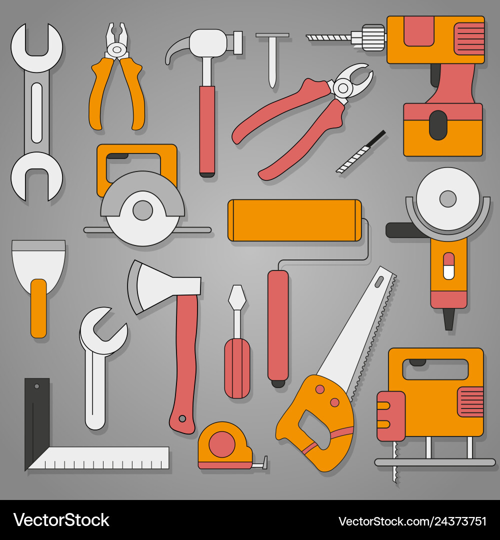 Set of hand tools on a gray background with shadow Vector Image