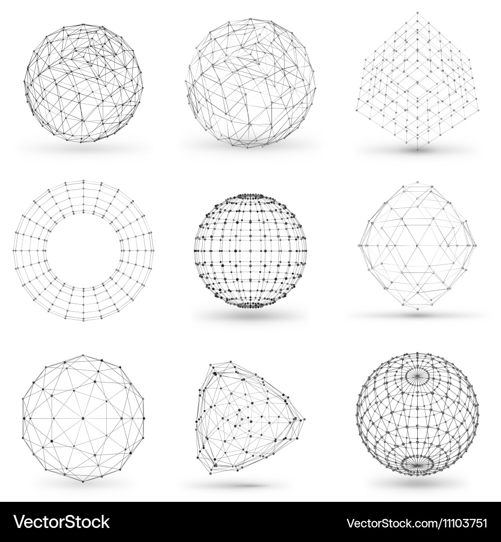 Set of wireframe polygonal elements abstract vector image