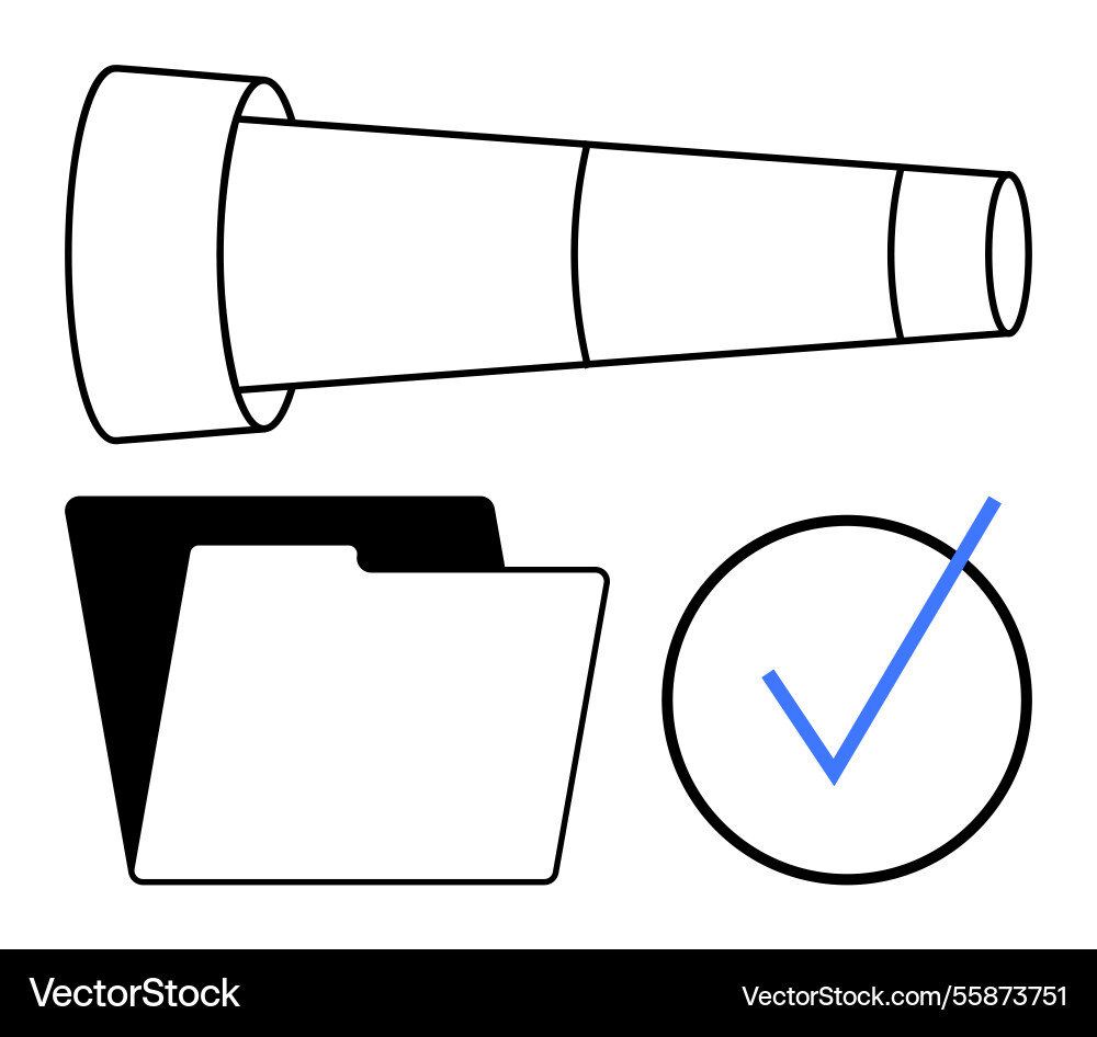 Telescope folder and checkmark representing Vector Image