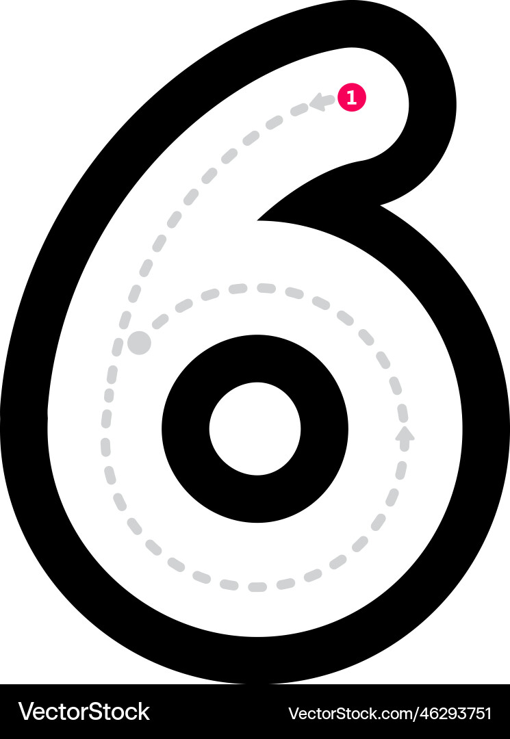 Tracing number 6 prewriting dotted line math Tracing number 6 prewriting dotted line math vector image