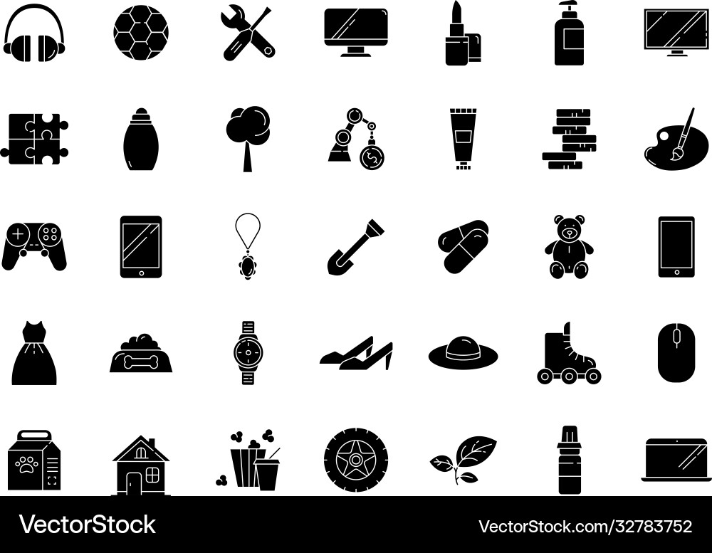 E-Commerce-Abteilungen schwarze Glyph-Symbole Set E-Commerce-Abteilungen schwarze Glyph-Symbole Set vektorbild