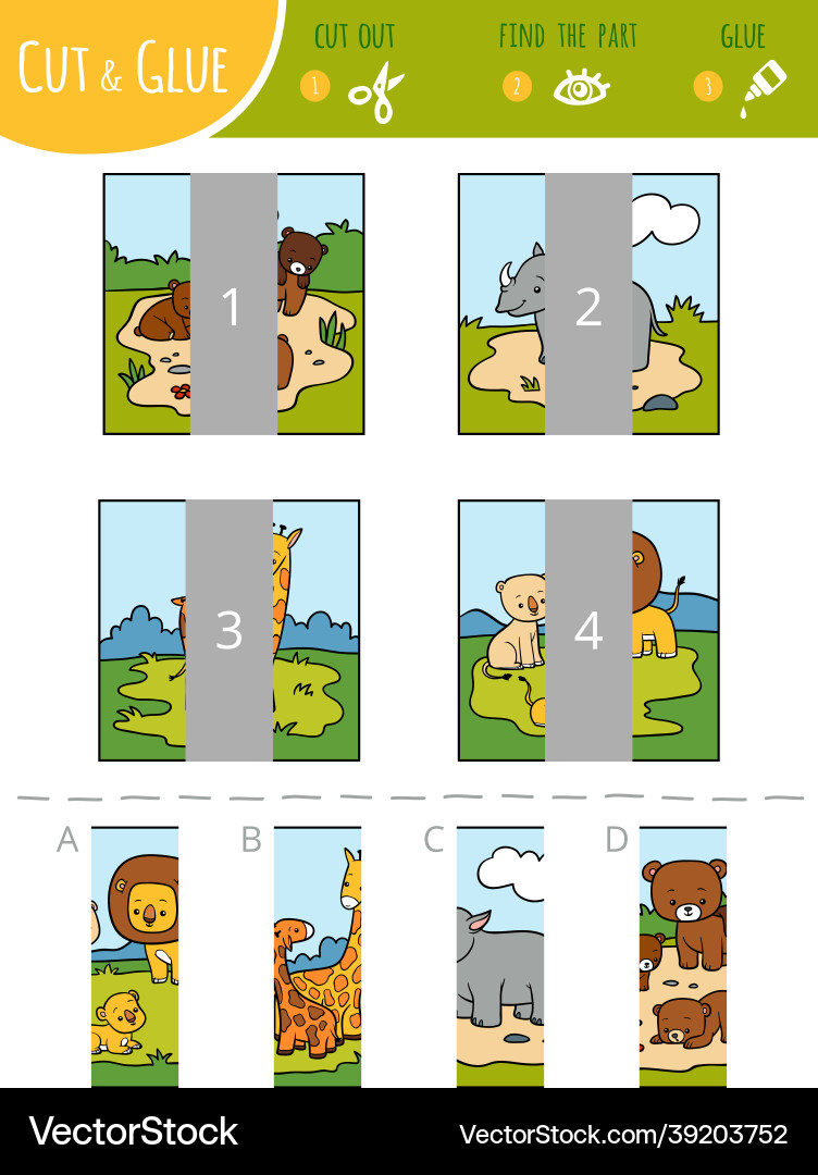 Find the right part cut and glue game Vector Image