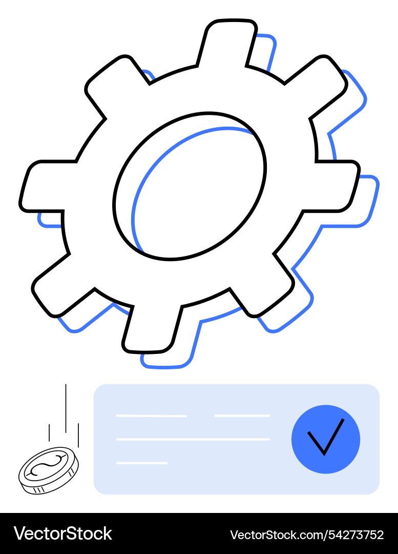 Gear with coin and checkmark symbolizing Vector Image