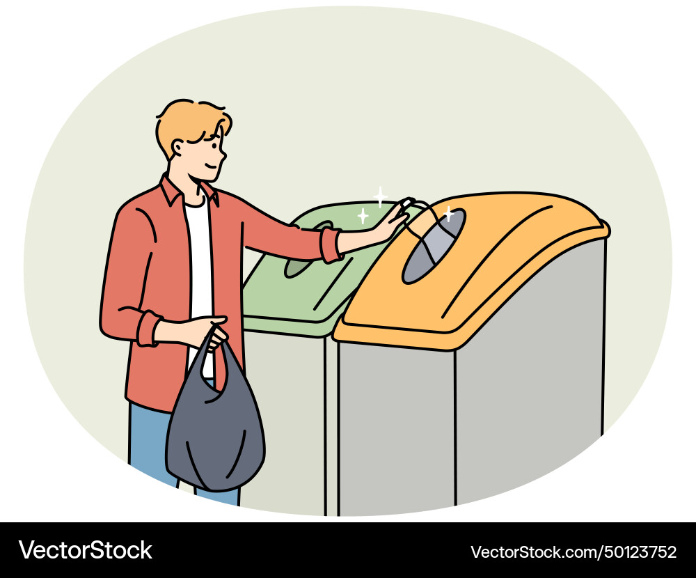 Man sorting garbage in bins Man sorting garbage in bins Vector Image