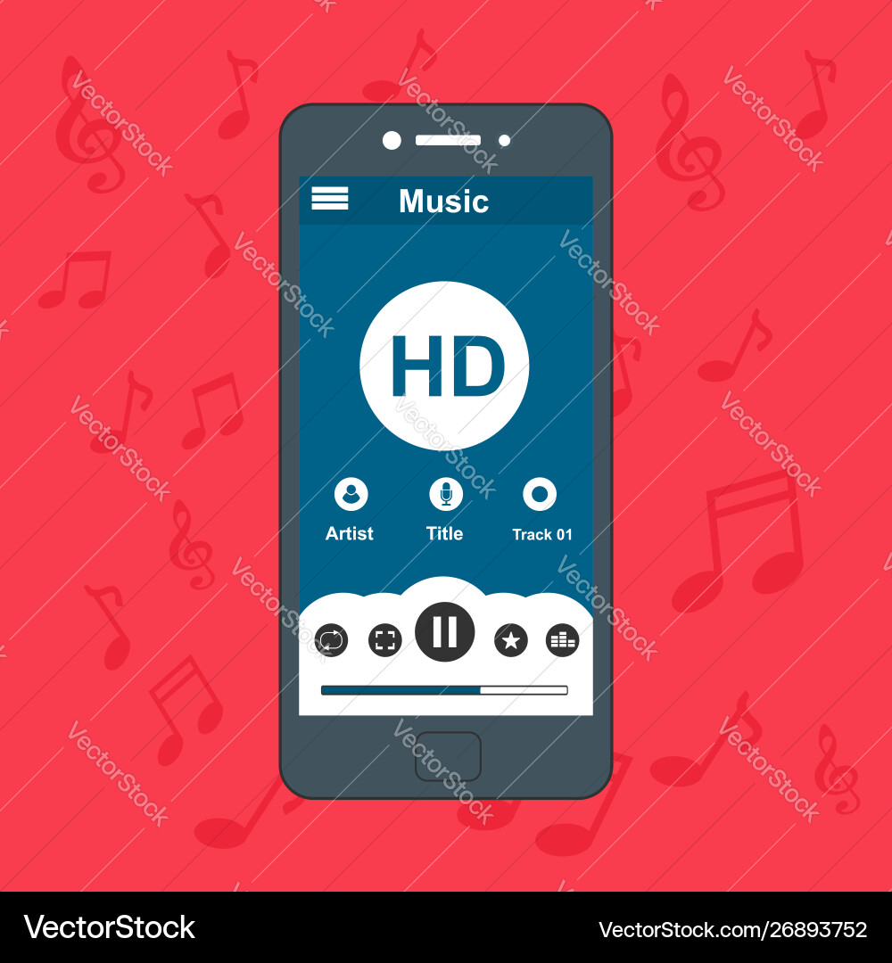 Media player application app template with flat Vector Image