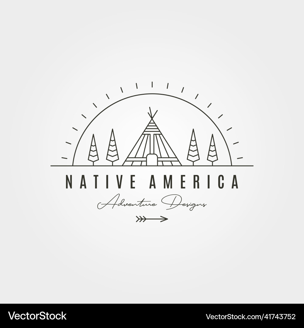 Native american teepee tent logo line art vector image