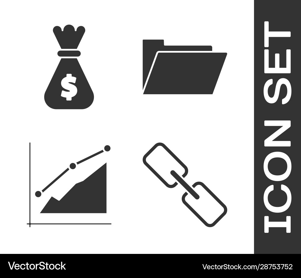 Set chain link money bag pie chart infographic Set chain link money bag pie chart infographic vector image