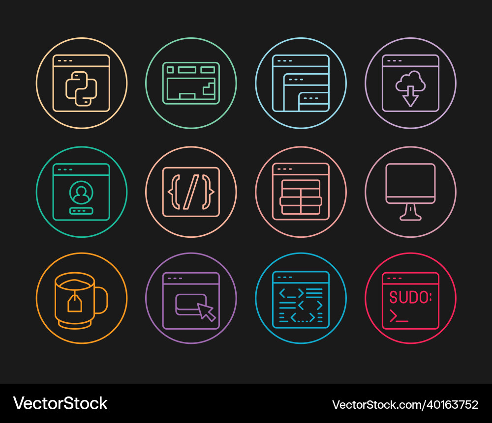 Set line code terminal computer monitor screen Set line code terminal computer monitor screen vector image