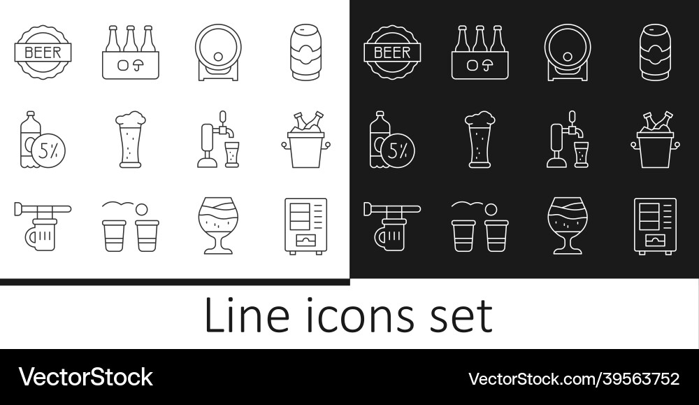 Set line vending machine beer bottles ice bucket Vector Image