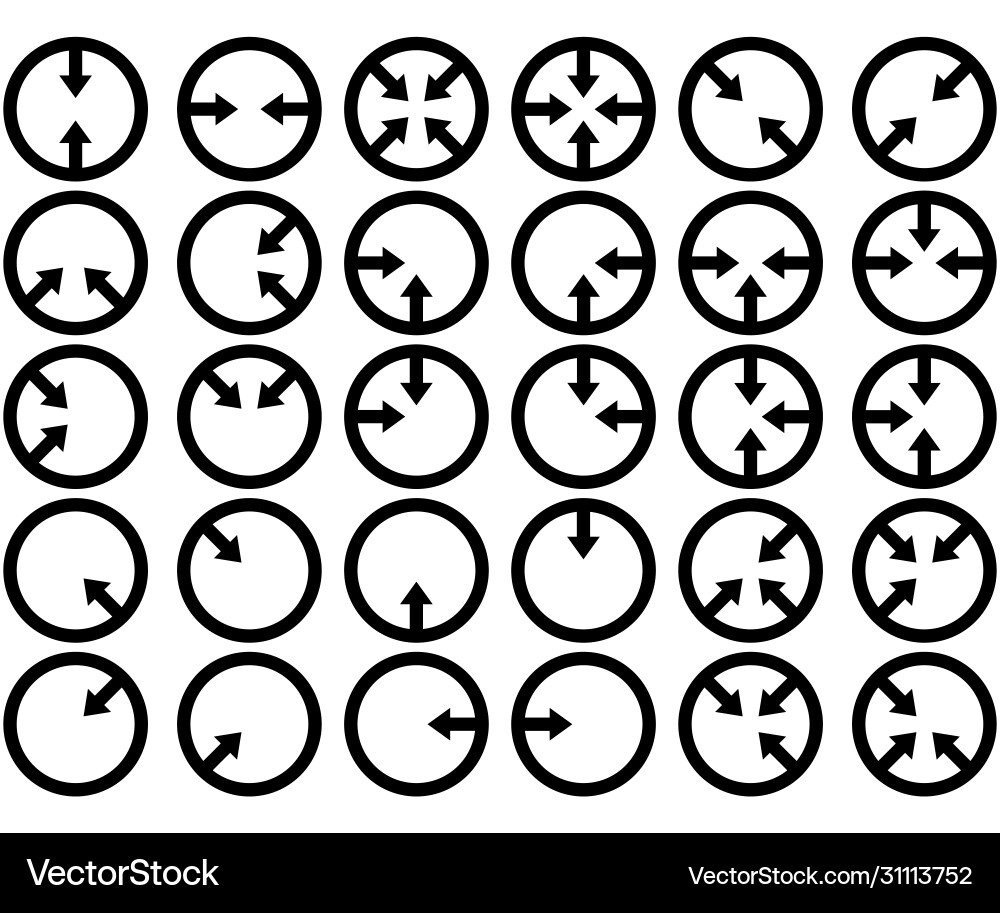 Set possible arrows pointing inside circle Set possible arrows pointing inside circle vector image