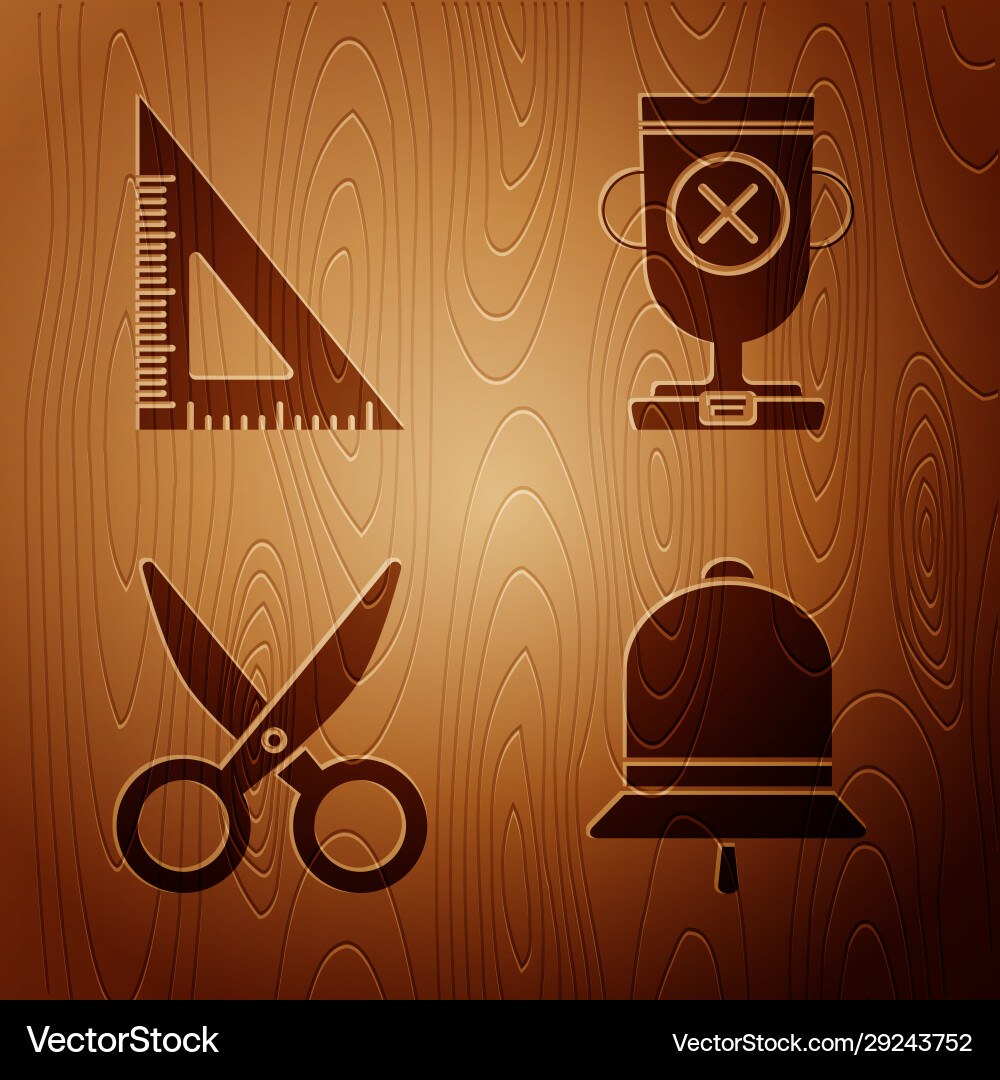 Set ringing bell triangular ruler scissors Set ringing bell triangular ruler scissors vector image