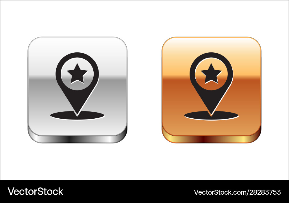 Black map pointer with star icon isolated on white Black map pointer with star icon isolated on white vector image