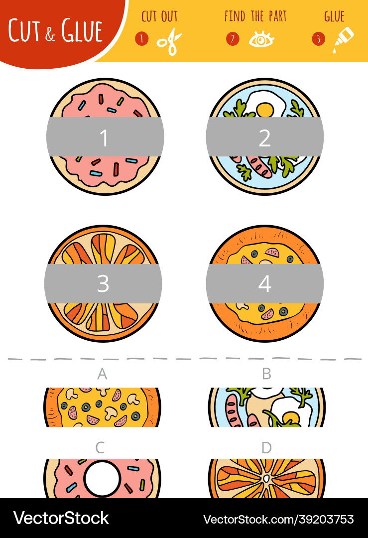 Find the right part cut and glue game Find the right part cut and glue game vector image