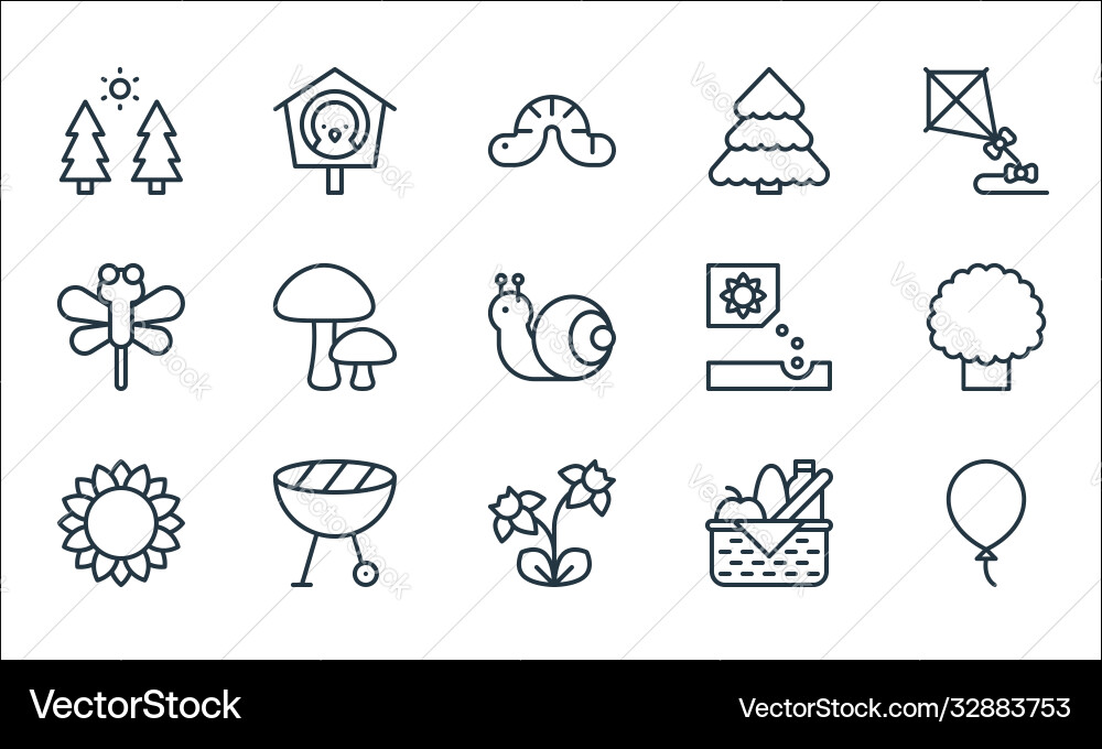 Flat spring line icons linear set quality Flat spring line icons linear set quality vector image