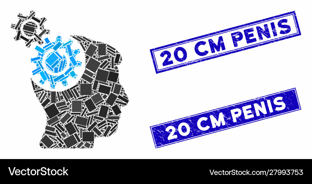 Head cogs rotation mosaic and scratched rectangle Head cogs rotation mosaic and scratched rectangle vector image
