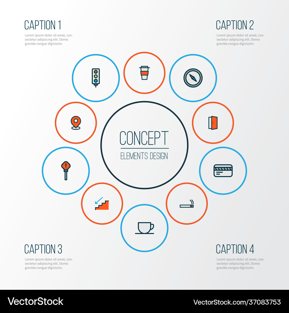 Navigation icons colored line set with pin sign Navigation icons colored line set with pin sign vector image