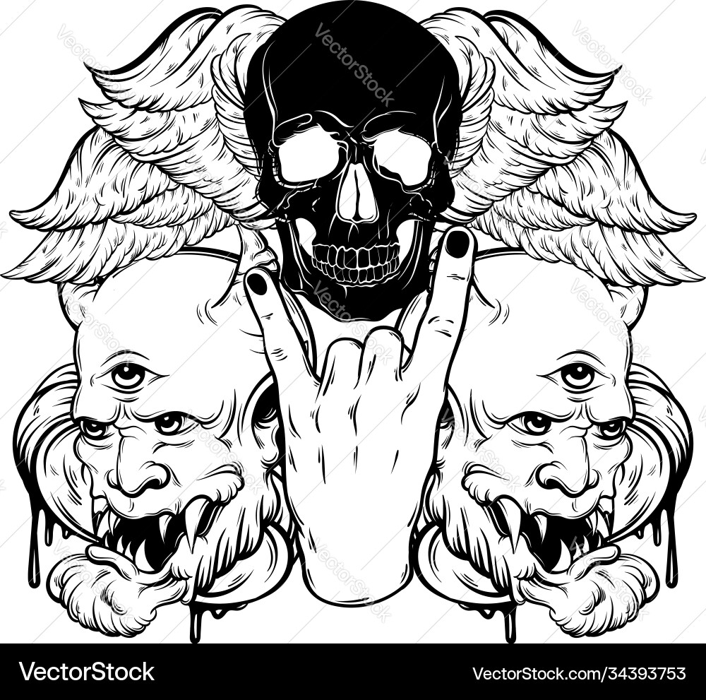 Rock Skull Devil Wings Vector Image