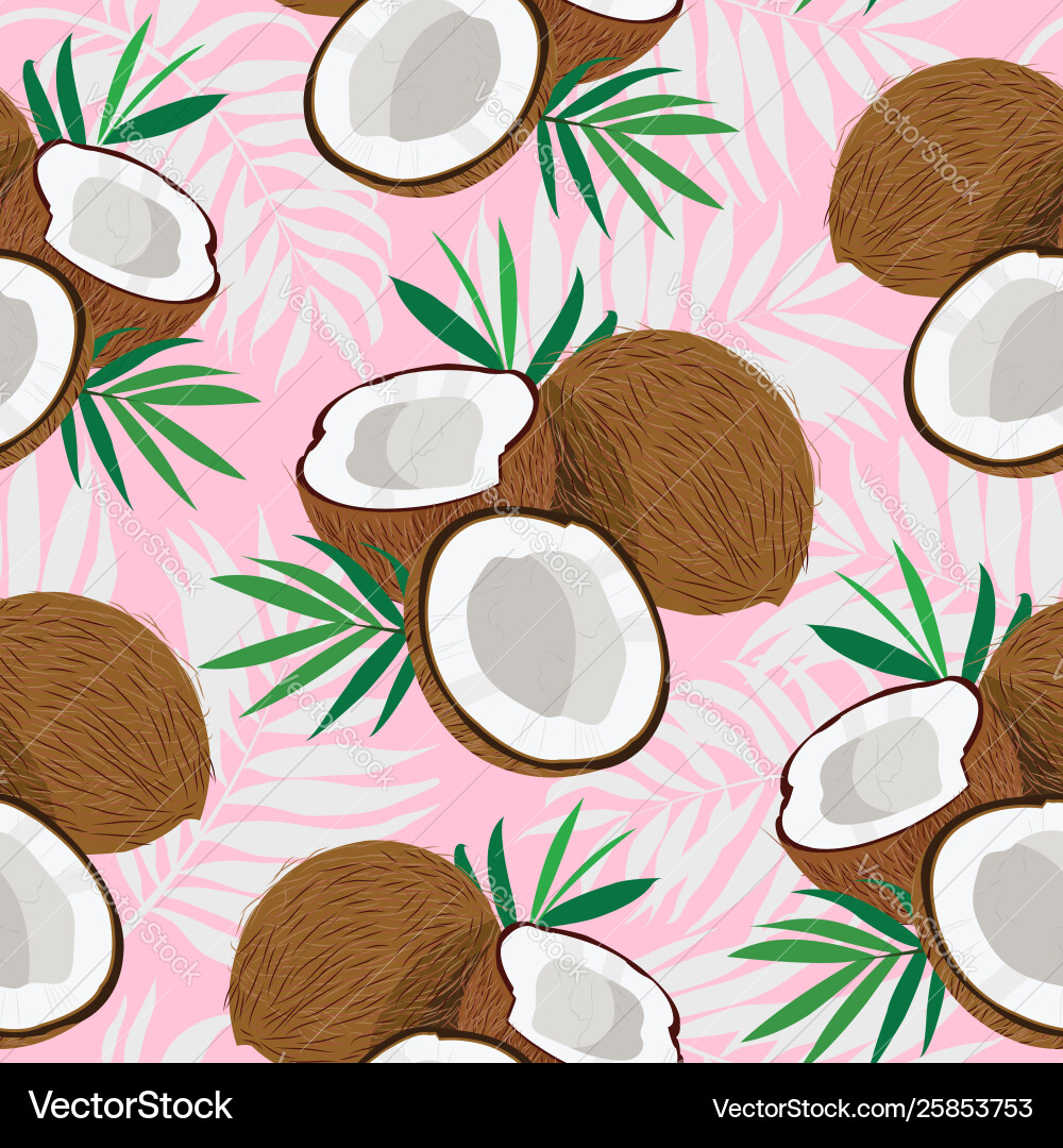 Seamless pattern whole coconut and piece vector image