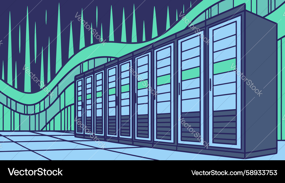 Server room with undulating data lines design Vector Image