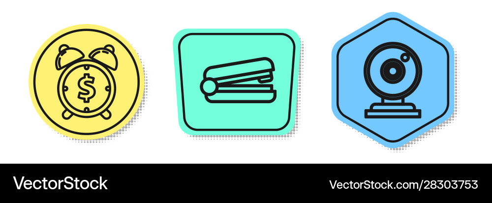 Set line alarm clock with dollar symbol office Vector Image