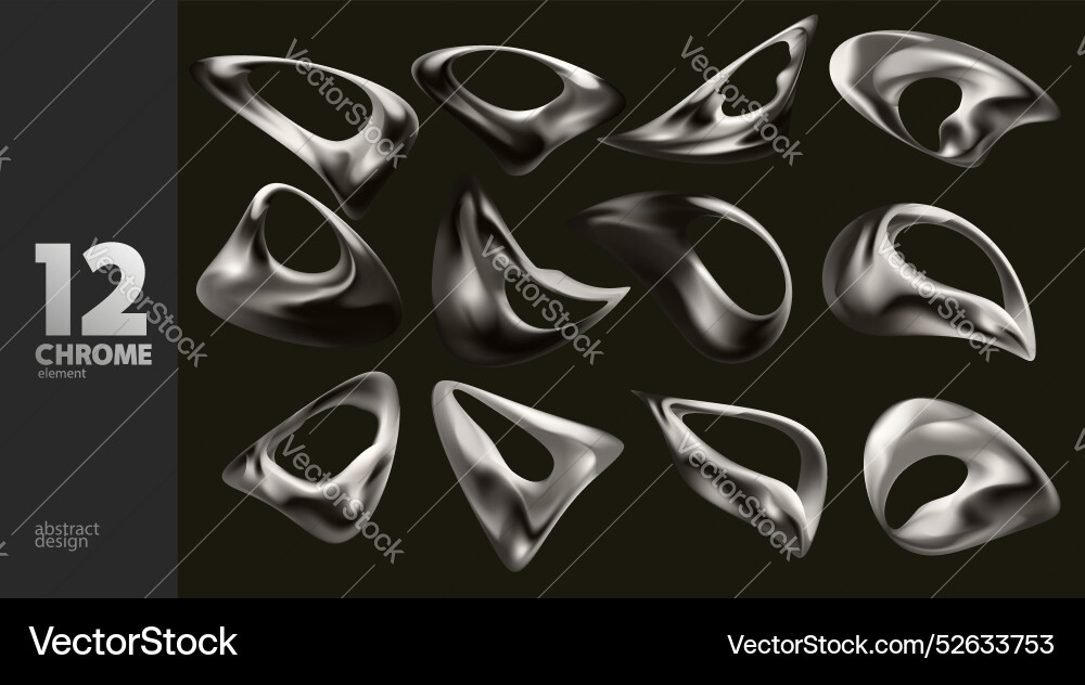 Set of chrome fluid shapes and forms collection Set of chrome fluid shapes and forms collection vector image