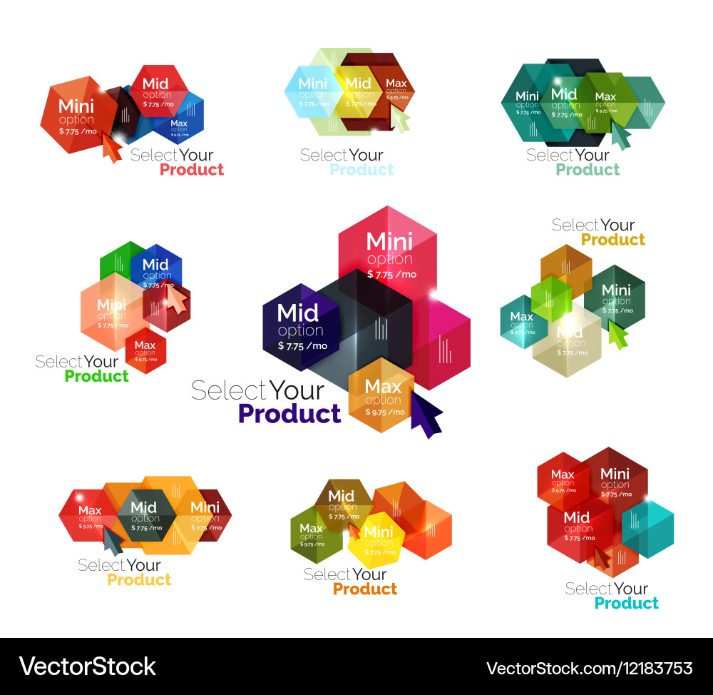 Set of hexagon navigation option diagrams vector image