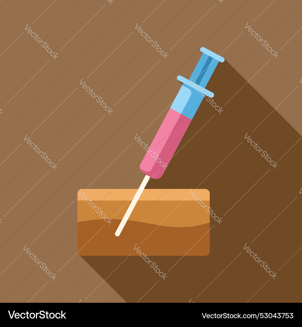 Syringe injecting substance into block of soil Syringe injecting substance into block of soil vector image