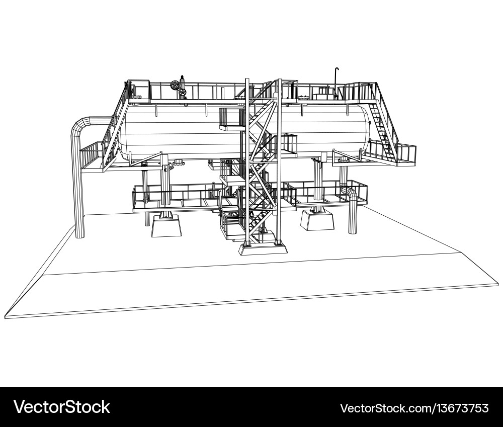 Wire-frame oil and gas industrial equipment vector image